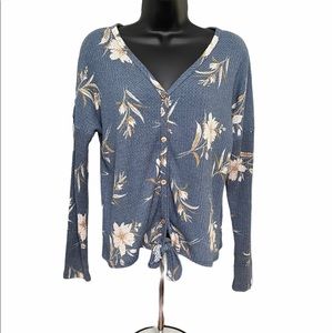 Paper Crane Deep V Tie Front Floral Knit Top NWOT